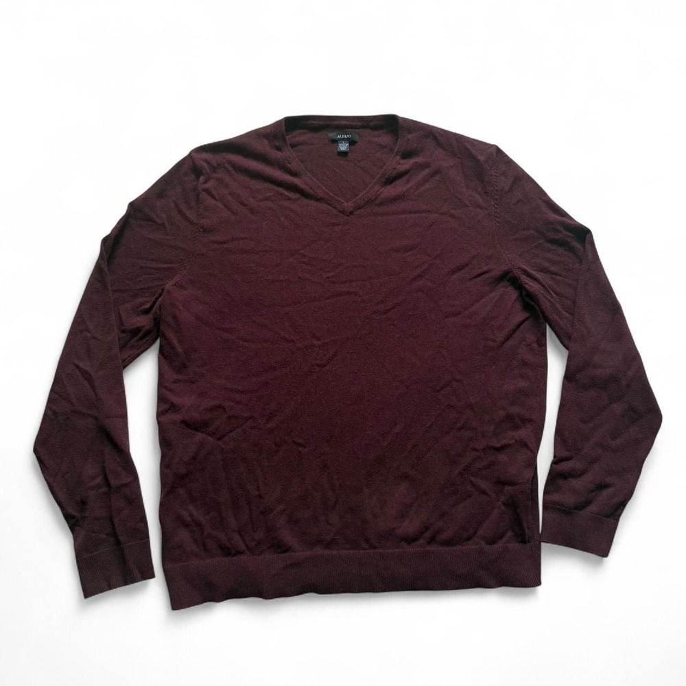 Alfani Burgundy V-Neck Sweater, Men's Size L - Classic Knitwear